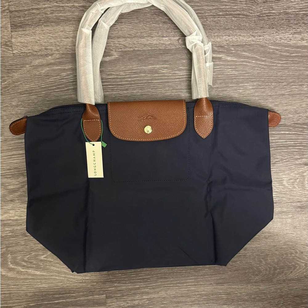 Longchamp Navy and Brown Le Pliage Large Women's Tote Bag